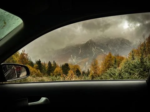 Alps on car windows Stock Photos