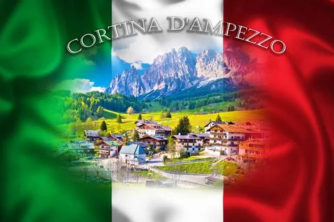 Alps landscape in Cortina D' Ampezzo on Italian flag illustration, idyllic mo Stock Photos