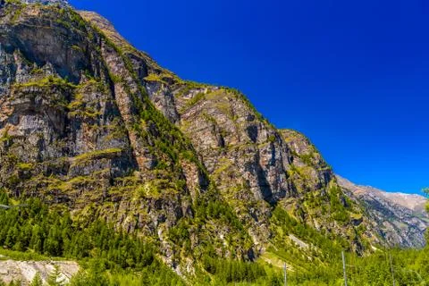 Alps mountains with pine forest, Randa, Visp, Wallis, Valais, Sw Stock Photos