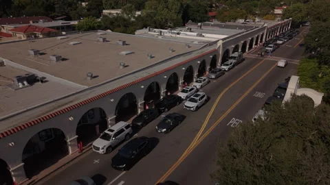  alt aerial pullback of iconic arcade of Ojai, CA Stock Footage 333041730