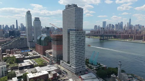 Alt flying clockwise around apartment towers in Williamsburg Brooklyn Stock Footage 342767125
