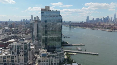 Alt flying counter clockwise around apartment towers in Greenpoint Williamsburg  Stock Footage 342766606