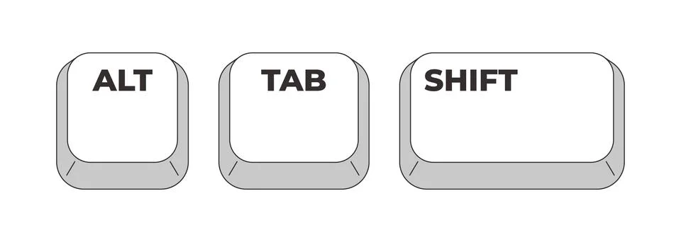 Alt Tab Shift grayscale keyboard hotkey Stock Illustration