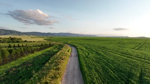 Altai cyclists among green fields Vidéo 255217098