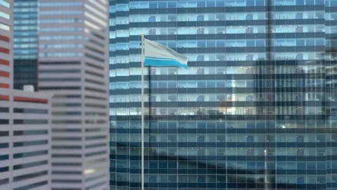 Altai Republic Flag 3D Render Animation Waving Against Glass Office Building Video stock 333219453