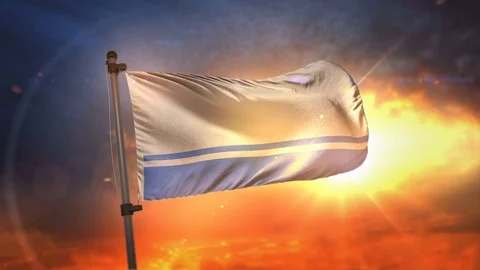 Altai Republic Flag Backlit At Beautiful Sunrise Loop Slow Motion 4K Stock Footage 75956504