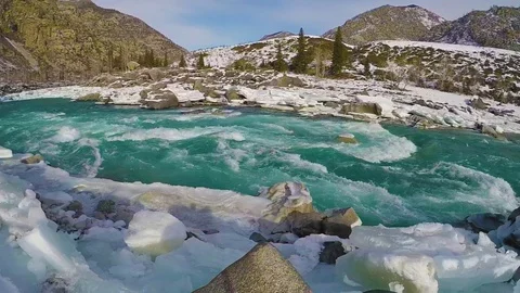 Altai River Katun winter ice Stock Footage 109454440