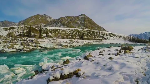 Altai River Katun winter ice Stock Footage 109454954