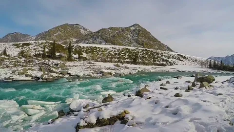 Altai River Katun winter ice Stock Footage 109455034