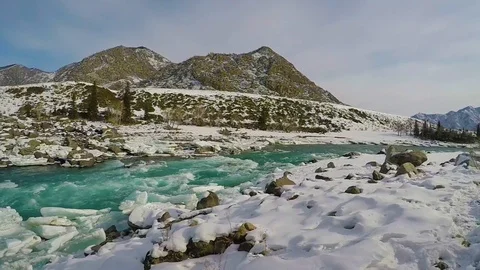 Altai River Katun winter ice Stock Footage 109455229