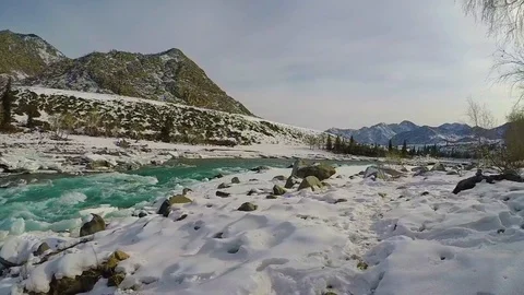 Altai River Katun winter ice Stock Footage 109455677
