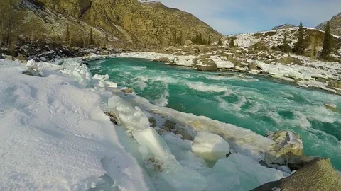Altai River Katun winter ice Stock Footage 109455980