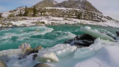 Altai River Katun winter ice Stock Footage 109456159