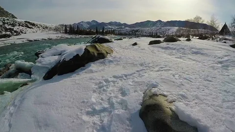 Altai River Katun winter ice Stock Footage 109456337