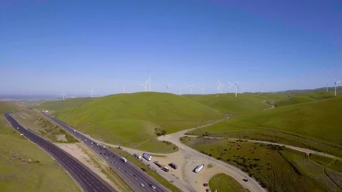 Altamont Pass I-580 Drone Bay Area Wind Turbines Livermore Stock Footage 128107940