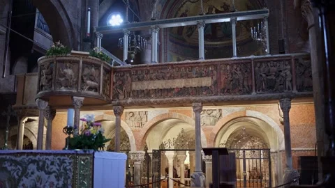 Altar and Crucifix in the Main Nave of Modena Cathedral, Italy Video stock 274120545