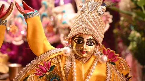 Altar in the Hare Krishna temple. Deities. Home altar for deity worship. Видео 170648145