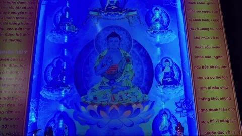 Altar inside Buddhist Temple, Marble mountains, Da Nang, Vietnam Stock Footage 155157329