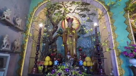 Altar inside Buddhist Temple, Marble mountains, Da Nang, Vietnam Stock Footage 155157368