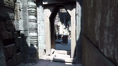 Altar inside sanctuary, temple on the mountain, Vat Phou Temple, Champasak, Laos Stock Footage 155436967