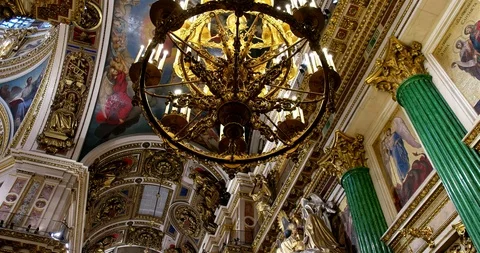 Altar, malachite columns, Saint Isaac's Cathedral, Saint-Petersburg, Russia Stock Footage 88595550