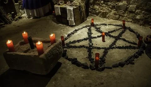 Altar for satanic rituals Stock Photos