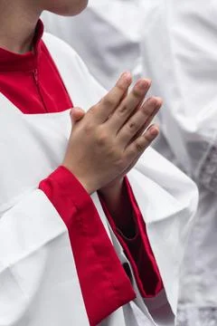 Altar servers and acolytes in a Catholic religious procession Stock Photos
