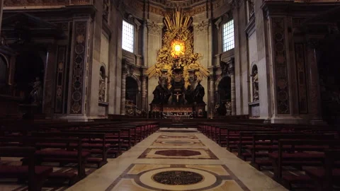 The altar of St Peter and the throne of the pope by Bernini Stock Footage 153268225