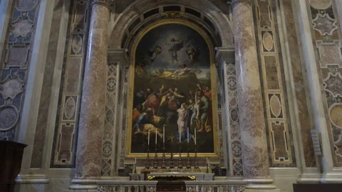 The Altar of Transfiguration, inside the St Peters basilica.  Stock Footage 137559027