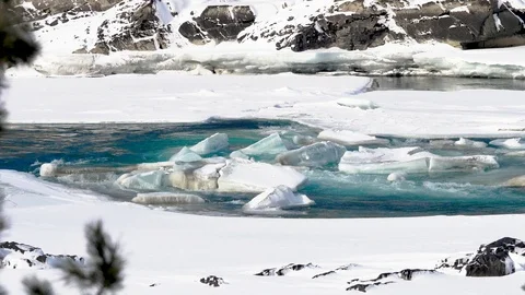 Altay turquoise river Katun in winter 2 Stock Footage 88445131