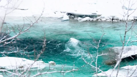 Altay turquoise river Katun in winter 4 Stock Footage 88445181