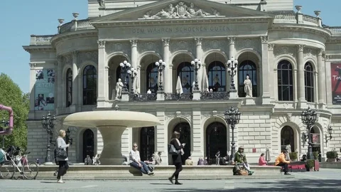 Alte Oper or Old Opera House in Frankfurt Germany Tilt Down Stock Footage 75708587