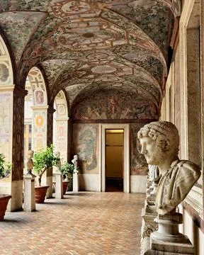 Altemps gallery marble busts ceiling frescoed Stock Photos