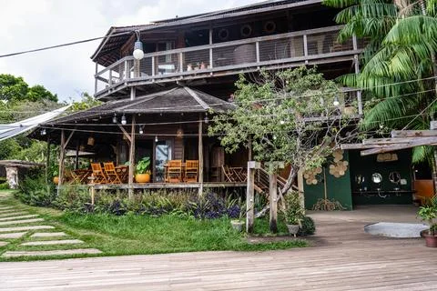 Alter do Chao, Brazil - Dec 17, 2025: Casa do Saulo on the banks of the Tap.. Fotos de archivo