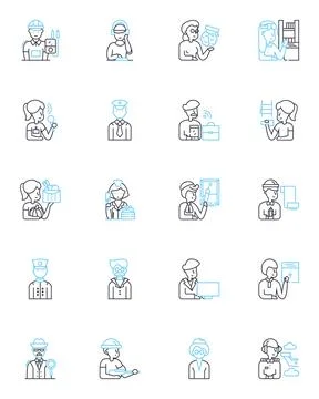Alter egos linear icons set. Persona, Split, Identity, Duality, Double, Avatar Stock Illustration
