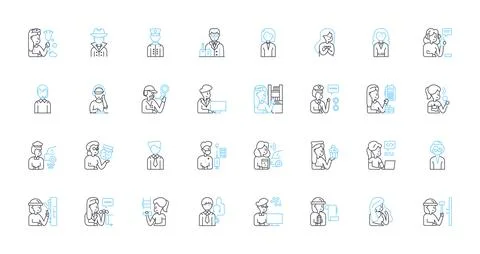 Alter egos linear icons set. Persona, Split, Identity, Duality, Double, Avatar Stock Illustration