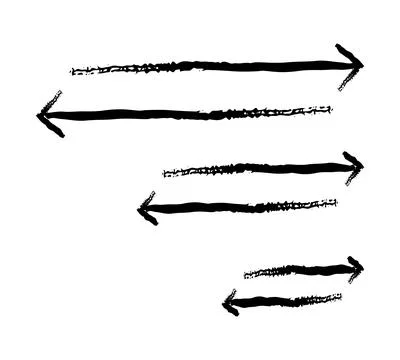 Alternating left and right pointing arrows grunge doodle design element set 스톡 일러스트