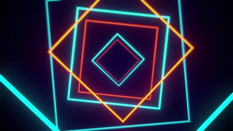 Alternating Orange And Blue Square Shaped Lights Forming Endless VJ Tunnel Stock Footage 132731506