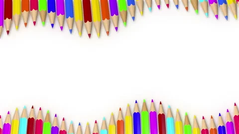 Alternating Wavy Rows of Colored Pencils Over White Background - 3D Stock Footage 141035585