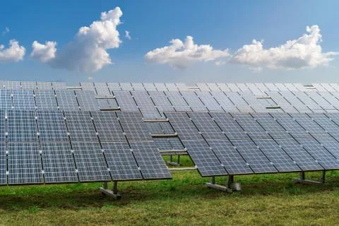 Alternative and renewable power generation concept. Many photovoltaic solar p Stock Photos