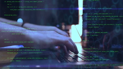 Alternative cinematic macro of programer's hands busy working on latest Stock Footage 229670005