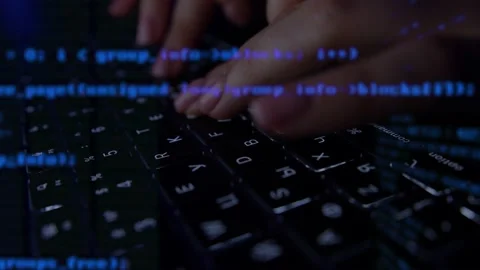 Alternative cinematic macro of programer's woman hands busy working on latest Stock Footage 159068065