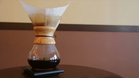 Alternative coffee-making methods. Brewed coffee in a glass flask Stock Footage 85806020