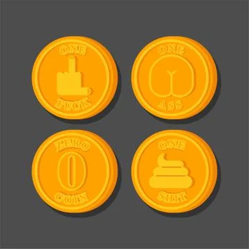 Alternative Coin set. Shit and fuck coin. One bullshit and shit, zero coins.  Stock Illustration