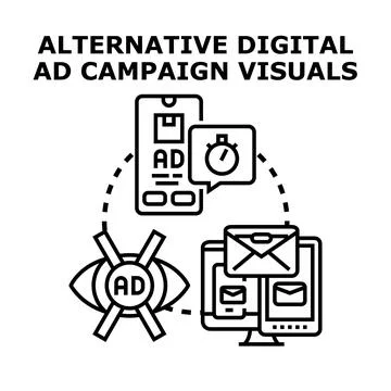 Alternative digital ad campaign visuals strategy concept Stock Illustration