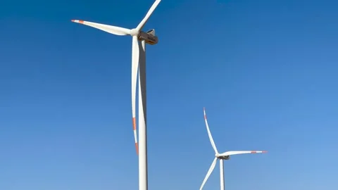 Alternative Energy. Bottom up view of working wind turbine in Denmark Stock Footage 237808956
