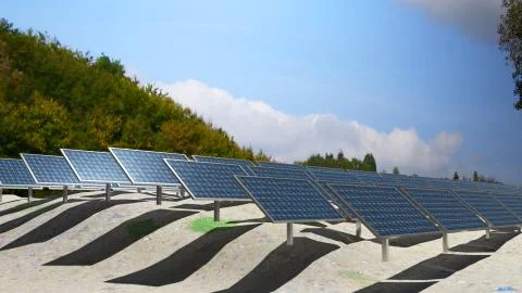 Alternative energy concept with 3d rendering solar panels. Stock Illustration