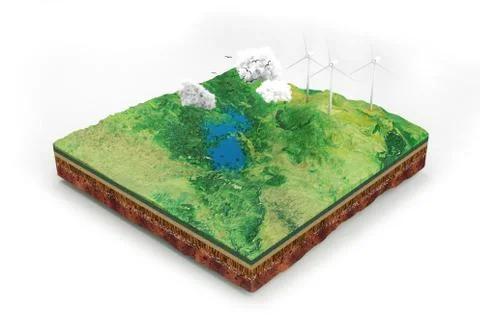 Alternative energy concept illustration. Plot of land with layers 3d renderin Stock Illustration