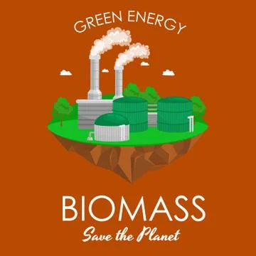 Alternative energy power industry, biomass power station factory electricity on Stock Illustration