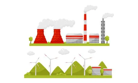 Alternative Energy Sources with Wind Generator and Waste Treatment Plant Vector イラスト素材